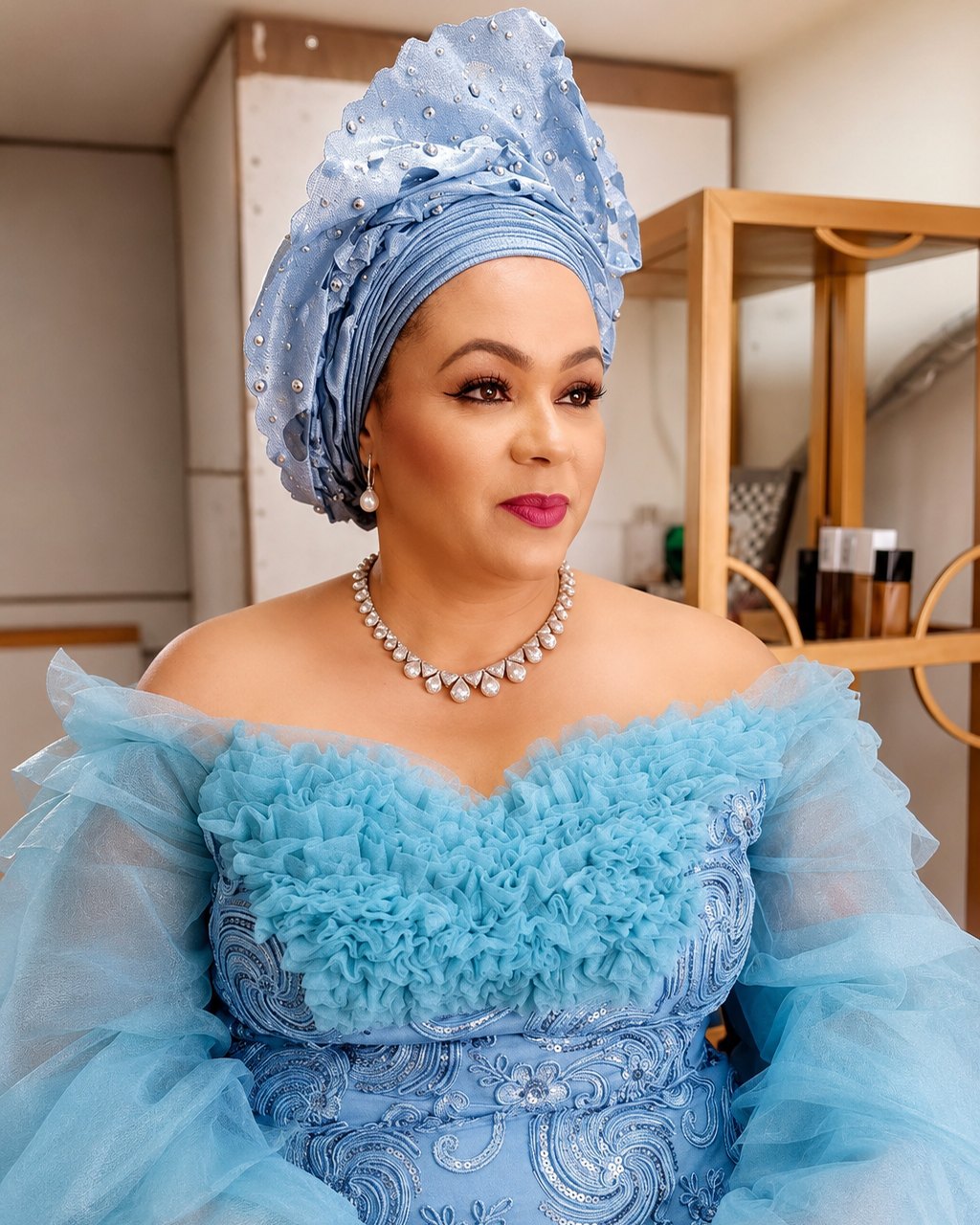 Otunba Yeye Modupefoluwa Irmgard Okenla in an elegant blue celebration ensemble